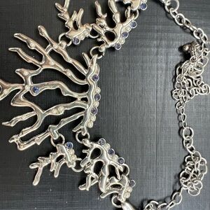 Silver and Blue Coral-Inspired Statement Necklace